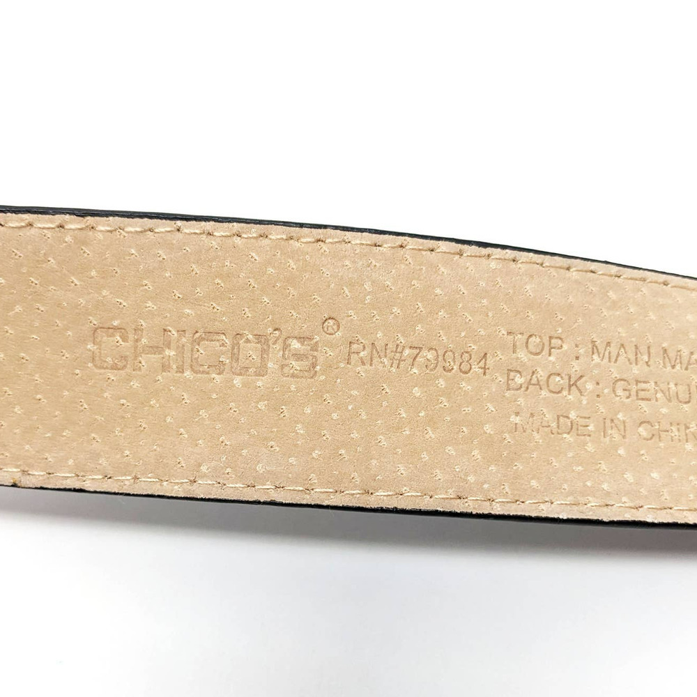 Chicos Belt Womens Medium Brown Black Leather Leopard Brass Gold Boho Western - Picture 11 of 12